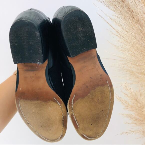 MADEWELL Charley Black Suede Snap Leather Ankle Heeled Booties Boots Women's 7 - Picture 6 of 9